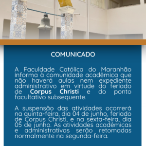 FACMA informa suspensão das atividades durante feriado de Corpus Christi